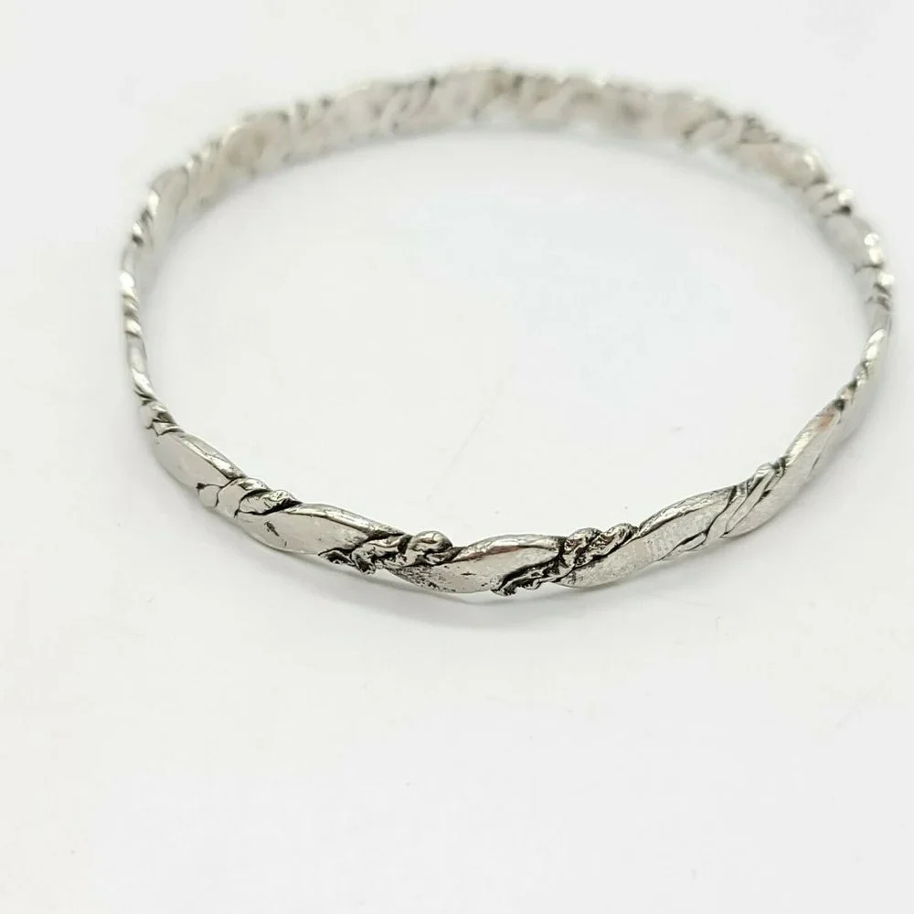 Mexican Made .925 Sterling Silver Braided Bangle Bracelet 15 grams Vintage - Picture 5 of 7